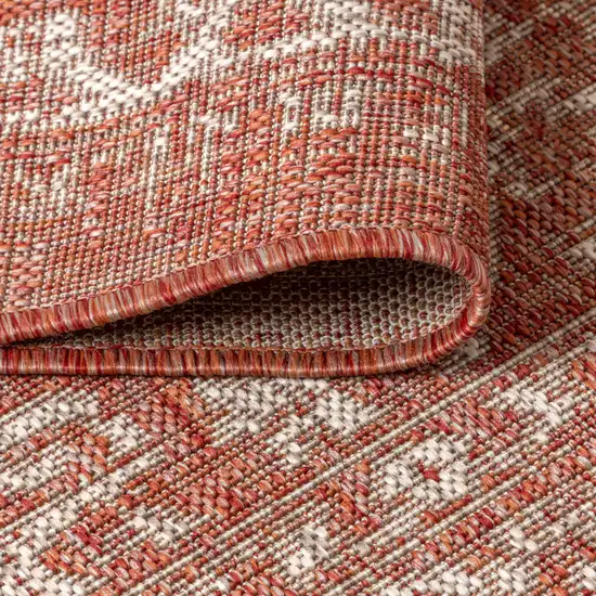 8' Red And Taupe Square Medallion Indoor Outdoor Area Rug Photo 9