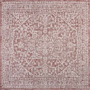 Photo of 8' Red And Taupe Square Medallion Indoor Outdoor Area Rug
