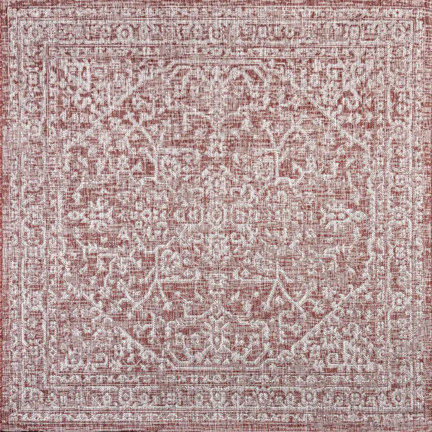 9' Red And Taupe Square Medallion Indoor Outdoor Area Rug Photo 1