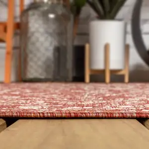 Photo of 9' Red And Taupe Square Medallion Indoor Outdoor Area Rug