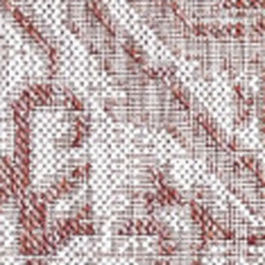 4' Red And Taupe Square Medallion Indoor Outdoor Area Rug Photo 3