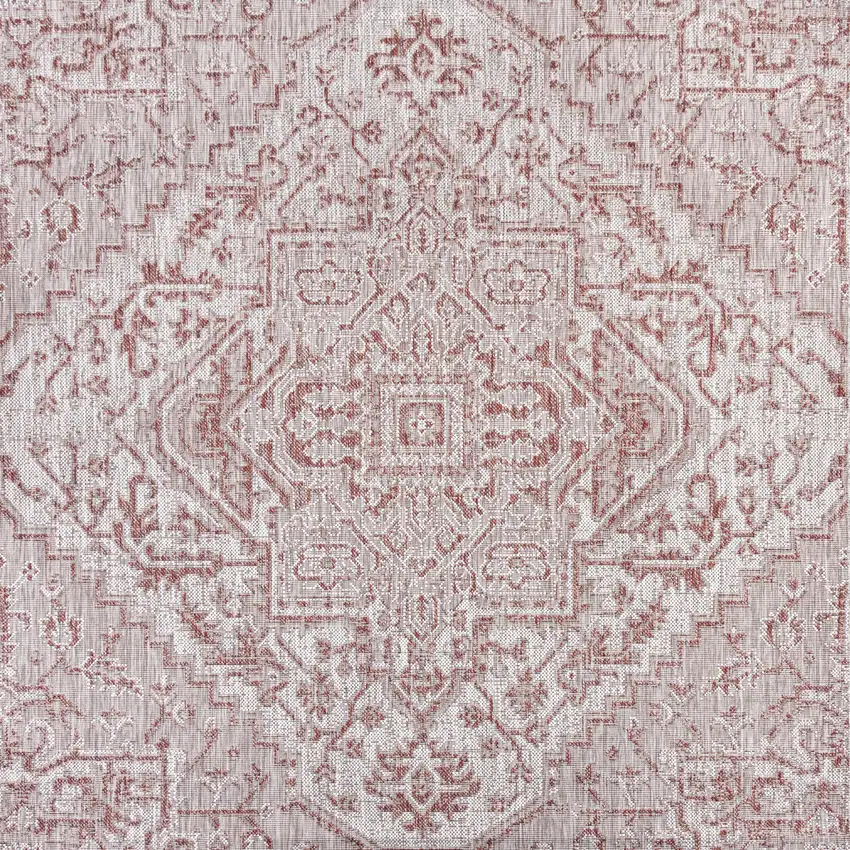 6' Red And Taupe Square Medallion Indoor Outdoor Area Rug Photo 1