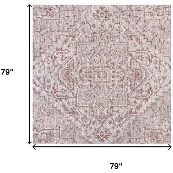6' Red And Taupe Square Medallion Indoor Outdoor Area Rug Photo 7
