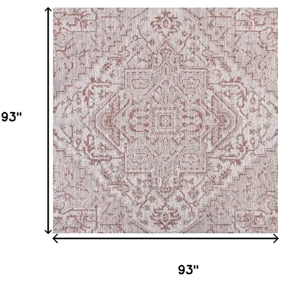 8' Red And Taupe Square Medallion Indoor Outdoor Area Rug Photo 7