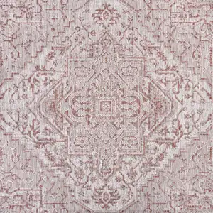 Photo of 9' Red And Taupe Square Medallion Indoor Outdoor Area Rug
