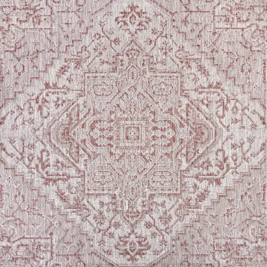 9' Red And Taupe Square Medallion Indoor Outdoor Area Rug Photo 1