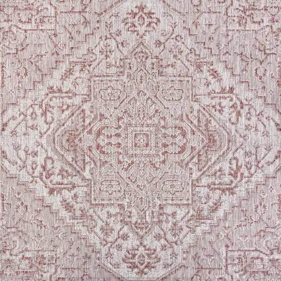 9' Red And Taupe Square Medallion Indoor Outdoor Area Rug Photo 3