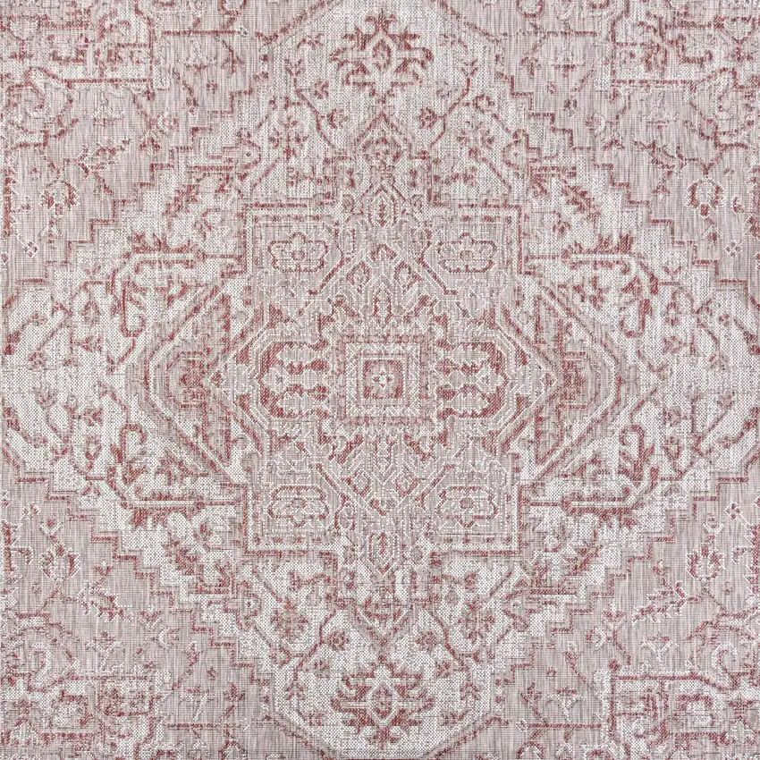 9' Red And Taupe Square Medallion Indoor Outdoor Area Rug Photo 3