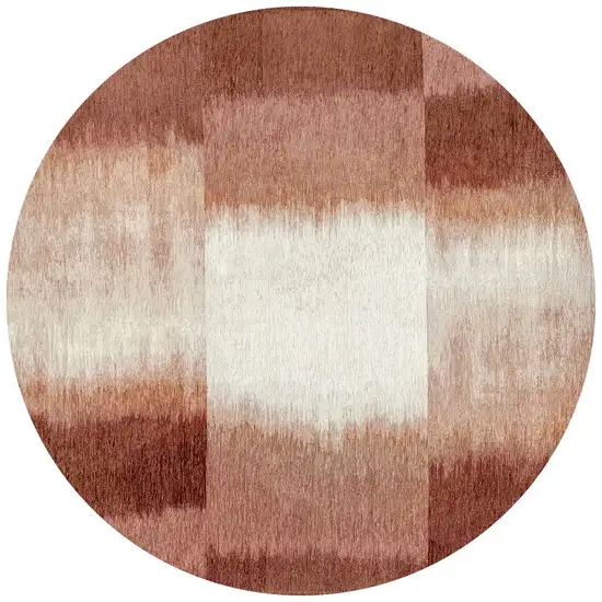 8' Red And White Abstract Washable Round Rug With UV Protection Photo 4