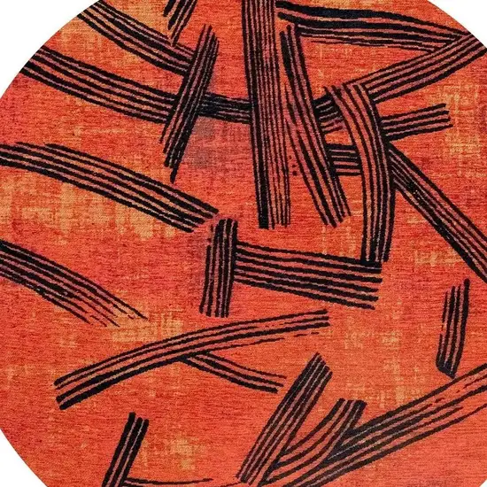 5' Red And White Abstract Washable Round Rug With UV Protection Photo 3