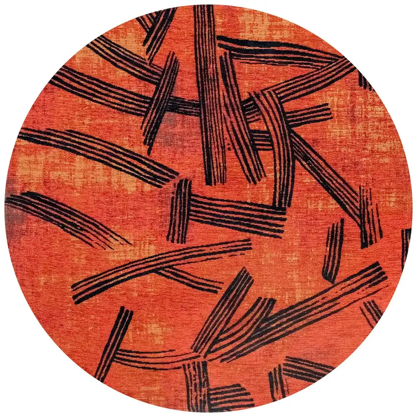 5' Red And White Abstract Washable Round Rug With UV Protection Photo 2