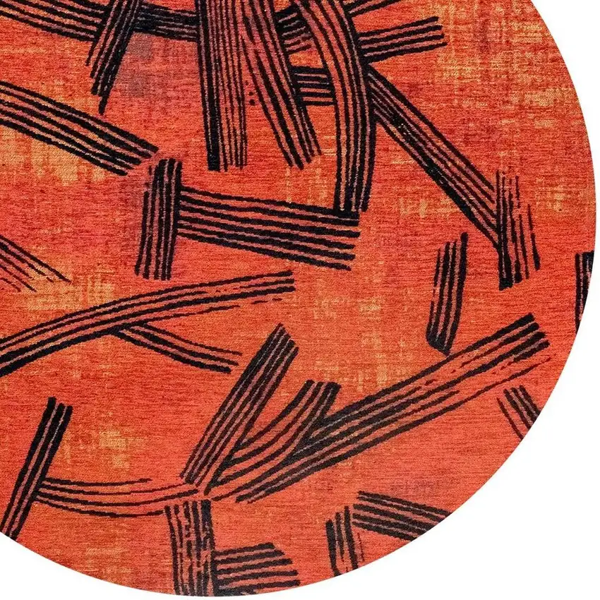 8' Red And White Abstract Washable Round Rug With UV Protection Photo 2