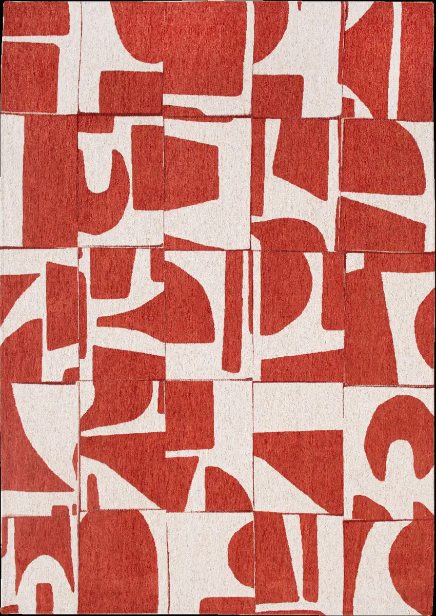 5' Red And White Geometric Washable Round Rug Photo 2