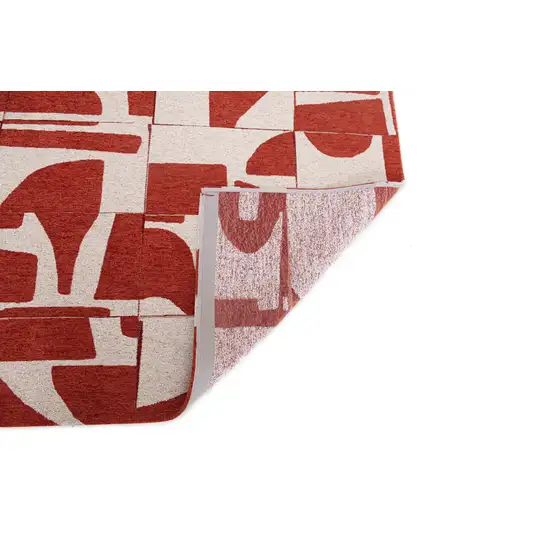 10' Red And White Geometric Washable Runner Rug Photo 6