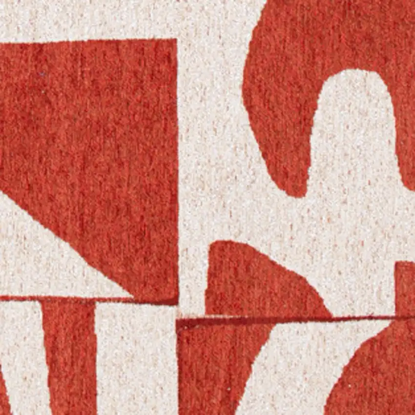 10' Red And White Geometric Washable Runner Rug Photo 7