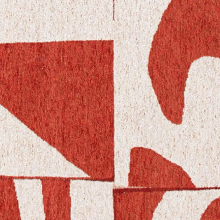 10' Red And White Geometric Washable Runner Rug Photo 3