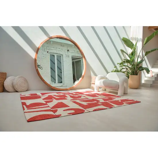 10' Red And White Geometric Washable Runner Rug Photo 5