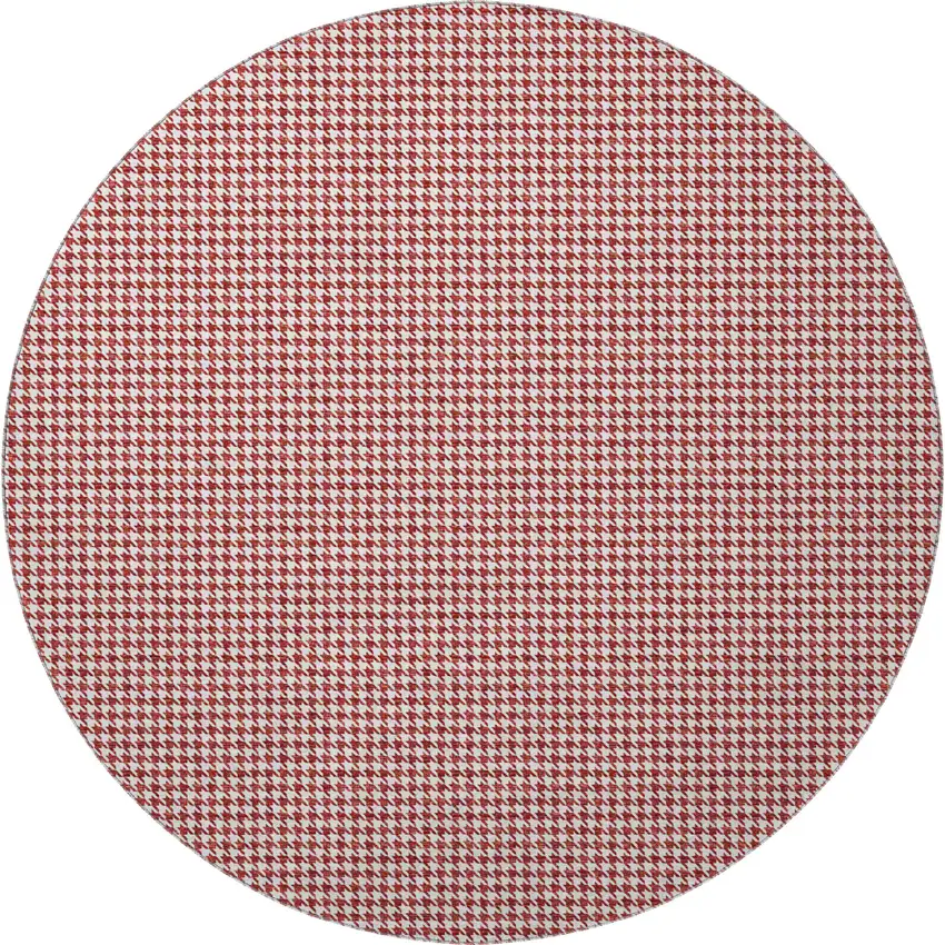 8' Red And White Houndstooth Washable Round Rug With UV Protection Photo 4