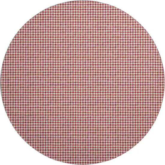 8' Red And White Houndstooth Washable Round Rug With UV Protection Photo 2