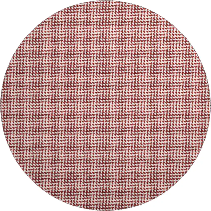 8' Red And White Houndstooth Washable Round Rug With UV Protection Photo 2