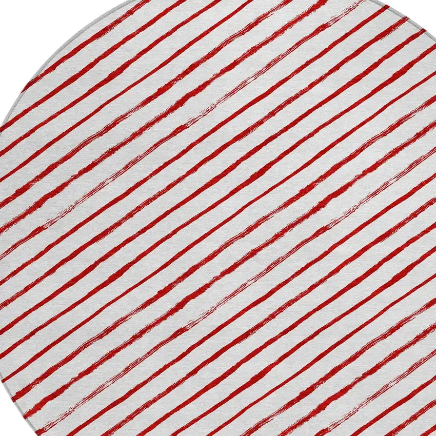 8' Red And White Round Striped Washable Indoor Outdoor Area Rug Photo 8
