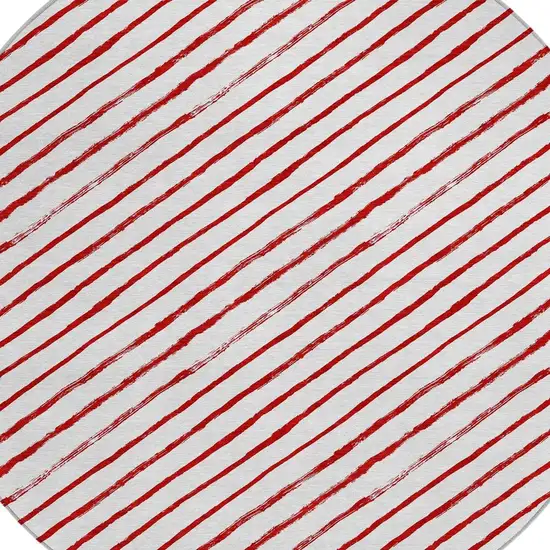 8' Red And White Round Striped Washable Indoor Outdoor Area Rug Photo 4