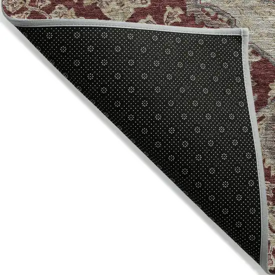 8' Red Beige And Brown Round Oriental Washable Indoor Outdoor Area Rug Photo 3