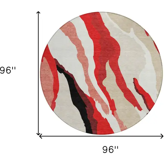 8' Red Black And Beige Round Abstract Washable Indoor Outdoor Area Rug Photo 8