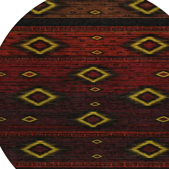 8' Red Black And Gold Round Tribal Washable Indoor Outdoor Area Rug Photo 9
