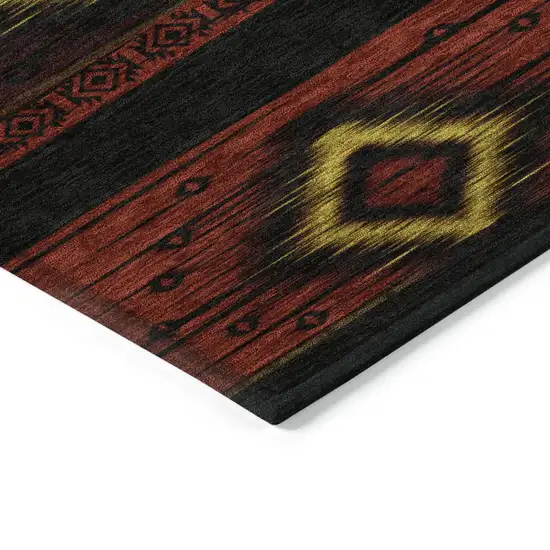 8' Red Black And Gold Round Tribal Washable Indoor Outdoor Area Rug Photo 8