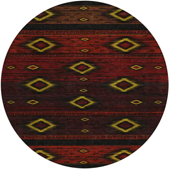 8' Red Black And Gold Round Tribal Washable Indoor Outdoor Area Rug Photo 1