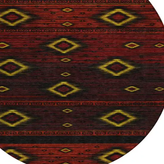 8' Red Black And Gold Round Tribal Washable Indoor Outdoor Area Rug Photo 4