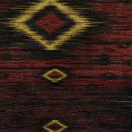 8' Red Black And Gold Tribal Washable Round Rug With UV Protection Photo 9