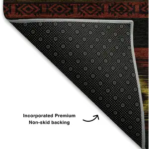 Photo of 8' Red Black And Gold Tribal Washable Round Rug With UV Protection