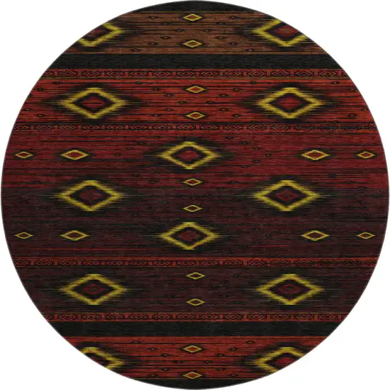 8' Red Black And Gold Tribal Washable Round Rug With UV Protection Photo 1