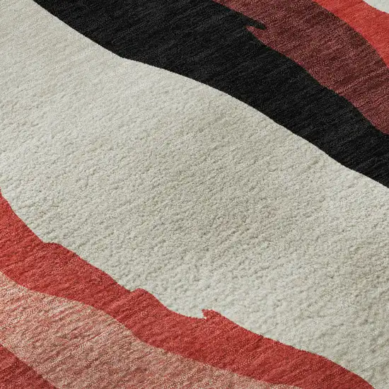 8' Red Black And Ivory Abstract Washable Round Rug With UV Protection Photo 8