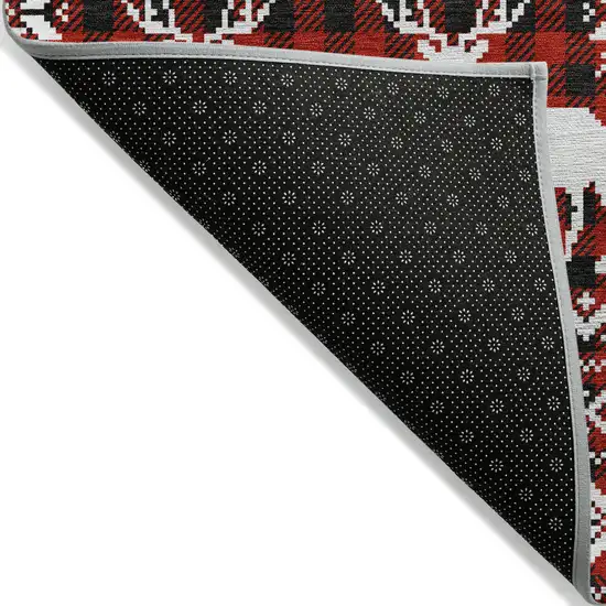 8' Red Black And Ivory Round Deer Washable Indoor Outdoor Area Rug Photo 8