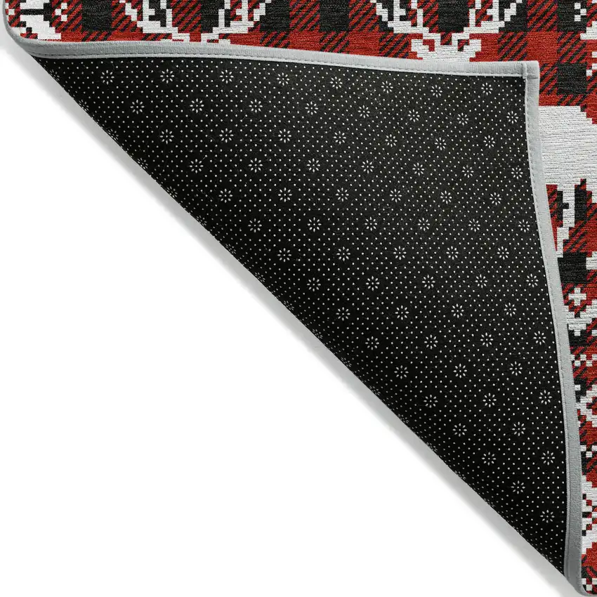 8' Red Black And Ivory Round Deer Washable Indoor Outdoor Area Rug Photo 8