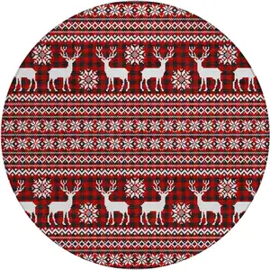 Photo of 8' Red Black And Ivory Round Animal Print Washable Indoor Outdoor Area Rug