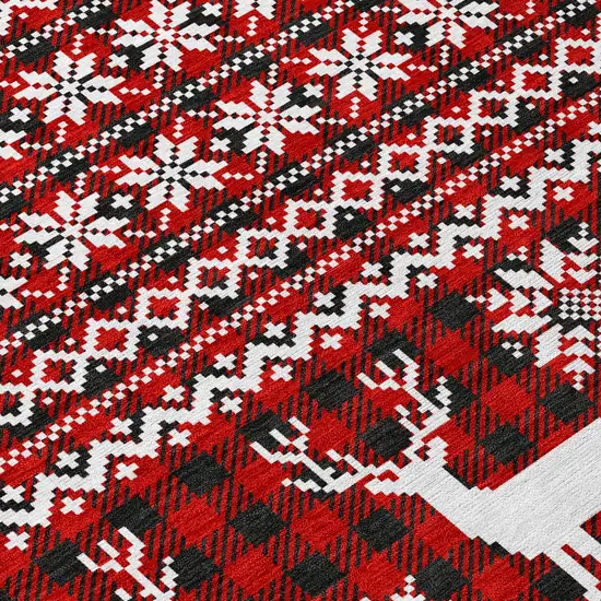 8' Red Black And Ivory Round Deer Washable Indoor Outdoor Area Rug Photo 9
