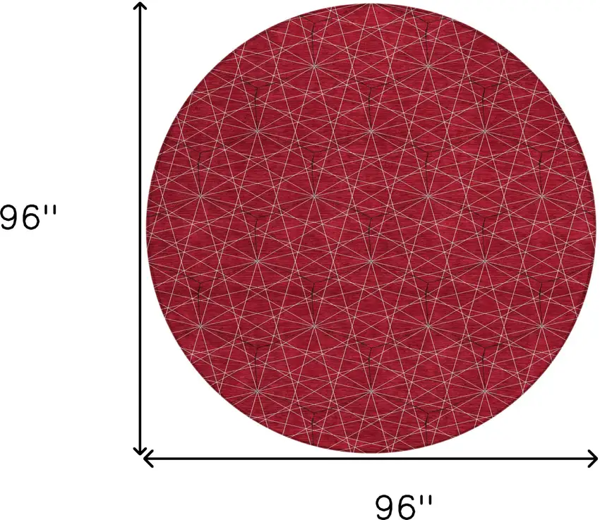 8' Red Black And Ivory Round Geometric Washable Indoor Outdoor Area Rug Photo 3