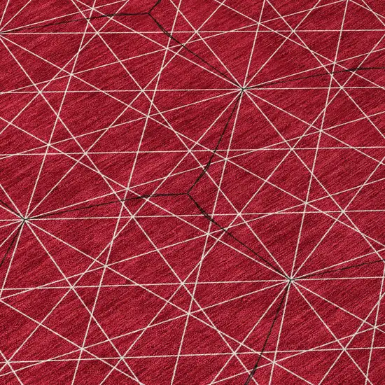 8' Red Black And Ivory Round Geometric Washable Indoor Outdoor Area Rug Photo 8