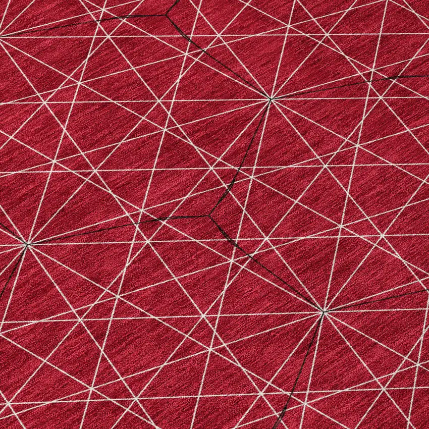 8' Red Black And Ivory Round Geometric Washable Indoor Outdoor Area Rug Photo 8