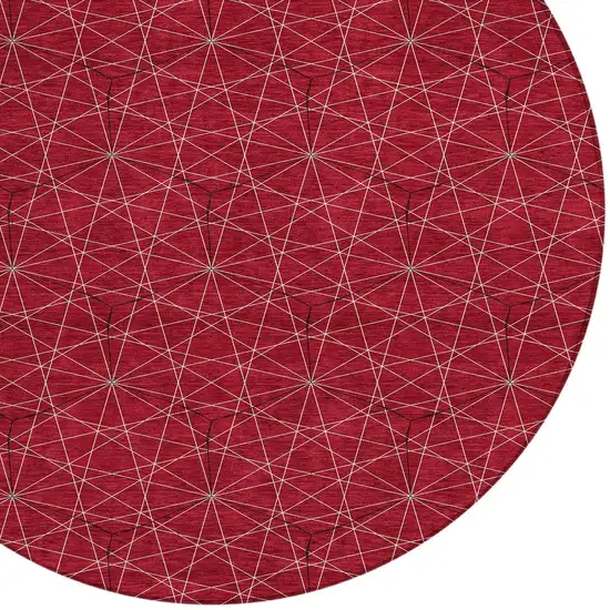 8' Red Black And Ivory Round Geometric Washable Indoor Outdoor Area Rug Photo 4