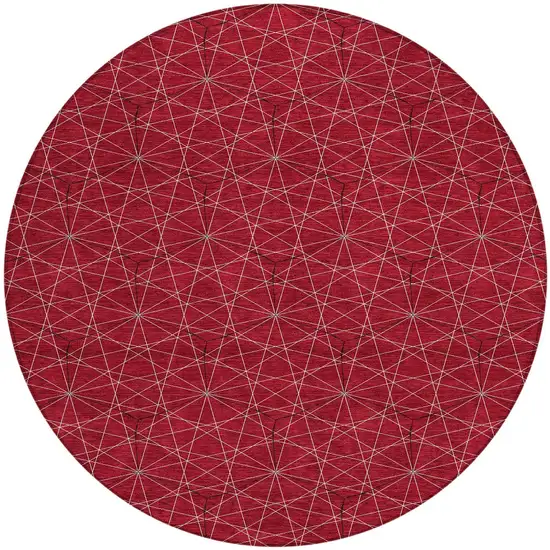 8' Red Black And Ivory Round Geometric Washable Indoor Outdoor Area Rug Photo 5