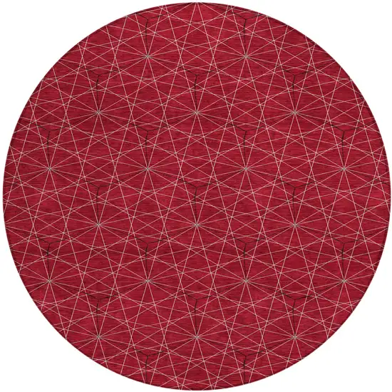 8' Red Black And Ivory Round Geometric Washable Indoor Outdoor Area Rug Photo 2