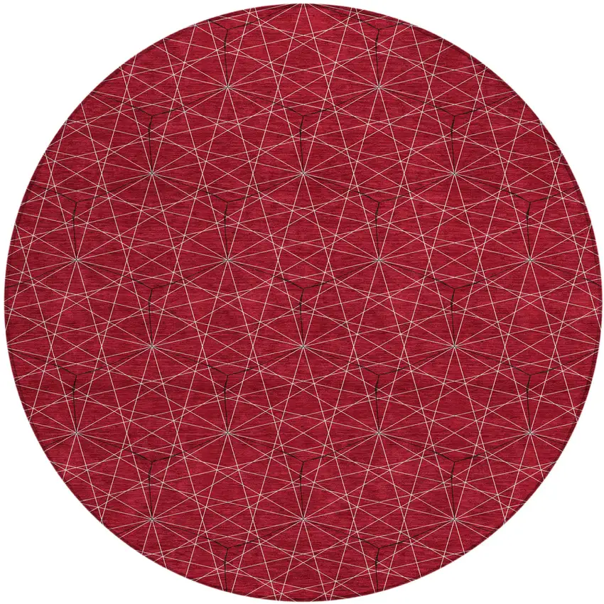 8' Red Black And Ivory Round Geometric Washable Indoor Outdoor Area Rug Photo 2