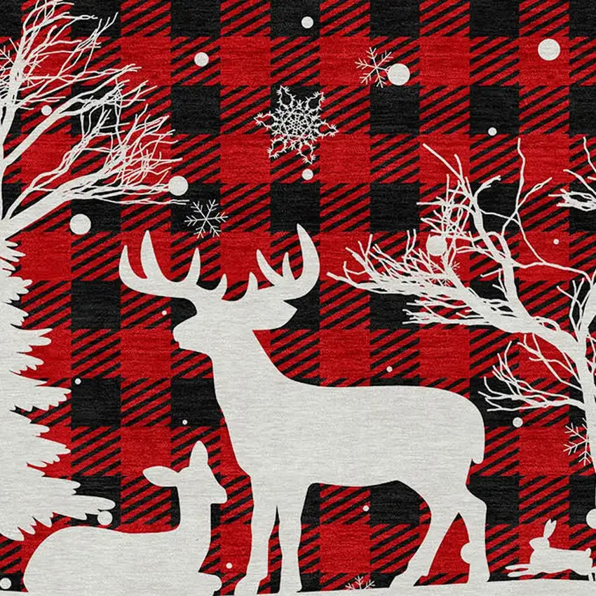 8' Red Black And Ivory Round Plaid Washable Indoor Outdoor Area Rug Photo 8