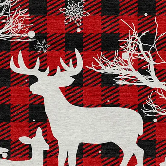 8' Red Black And Ivory Round Plaid Washable Indoor Outdoor Area Rug Photo 7