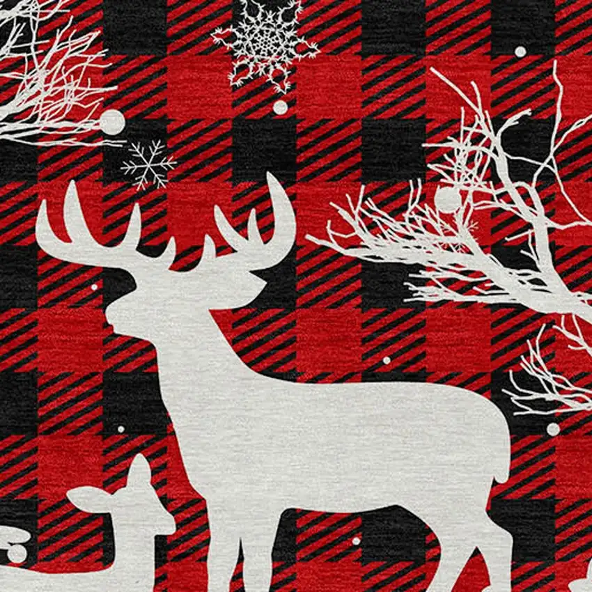 8' Red Black And Ivory Round Plaid Washable Indoor Outdoor Area Rug Photo 7